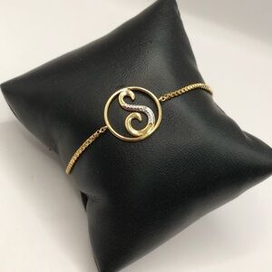 Macy’s Diamond Accent Initial “S” Bolo Bracelet 18 k Gold-Plate